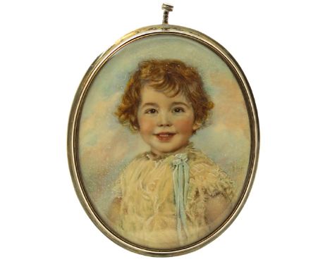 λ J.S.W. (c. 1900) Portrait miniature of a boy, half length Signed with initials Oval in a silver frame, makers mark AW 77 x 
