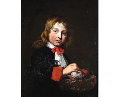 Dutch School 17/18th Century Portrait of a boy holding a basket of fruit Oil on canvas 65 x 50cm; 25½ x 20in