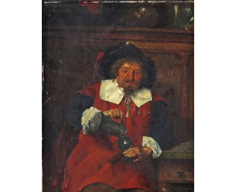 Ernst Karl Georg Zimmermann (German 1852-1901) A cavalier in an interior Signed Oil on panel 38 x 30cm; 15 x 12in