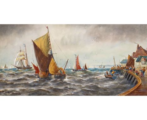 Thomas Bush Hardy R.B.A. (1842-1897) Entering the harbour, Calais Signed, titled and dated 1890 Watercolour 49 x 64cm; 19¼ x 