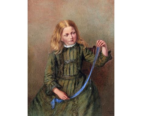 W. Robinson (19th Century) Portrait of a young girl with a blue ribbon Signed and dated 1878 Watercolour 35.5 x 26cm; 14 x 10
