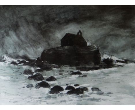 SIR KYFFIN WILLIAMS RA coloured print - St Cwyfan's Church, Aberffraw in a storm, signed in full, 41 x 52cms Provenance: cons