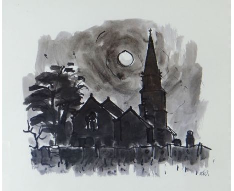 SIR KYFFIN WILLIAMS RA coloured print - moonlit Anglesey church, signed with initials, 27 x 37cms Provenance: consigned by Ys
