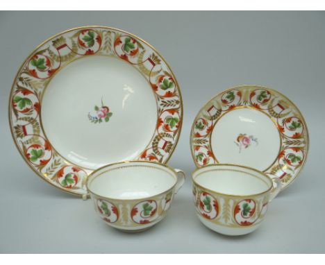 A SWANSEA PORCELAIN FOUR PIECE PART SET in Empire style with foliate decoration in gilding, rust-red and with green leaves, e