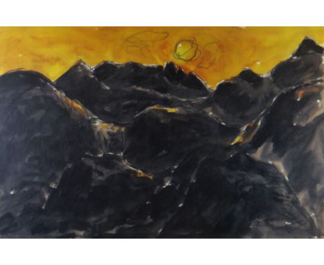 SIR KYFFIN WILLIAMS RA signed print - sunset over Snowdonia peaks, signed fully in pencil, 37 x 52cms Provenance: consigned b