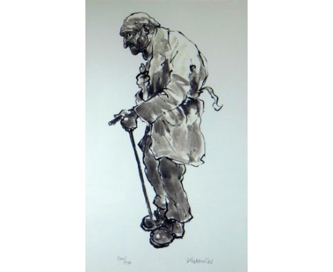 SIR KYFFIN WILLIAMS RA limited edition (200/750) ink wash print - standing elderly figure entitled 'Old Man at Funeral', sign