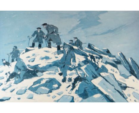 SIR KYFFIN WILLIAMS RA limited edition (163/250) colour print - farmers on the Glyder Fach, signed fully in pencil (condition