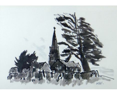 SIR KYFFIN WILLIAMS RA colourwash print - Llanedwen Church, signed with initials, 25 x 35cms Provenance: consigned by Ysgol B