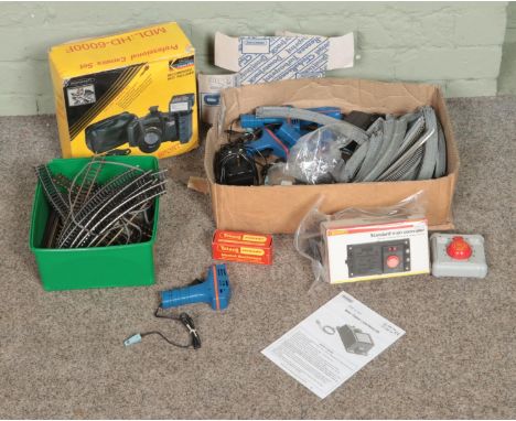 A collection of assorted model railway controllers and track to include Kato, Bachmann, Matchbox, Meccano, etc. Also include 