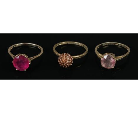 Three 9ct gold rings to include ruby, diamond and astraeolite examples. All with certificates of authenticity. Approx. metal 