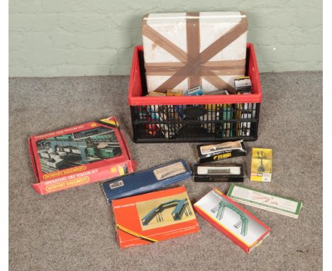 A collection of boxed model railway scenery, track and accessories. To include turntable possibly by Fleischmann, Hornby, Mar