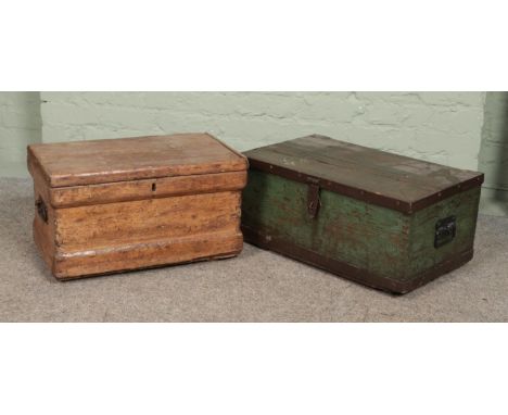 A small 19th century wooden tool chest, along with another similar example.  
