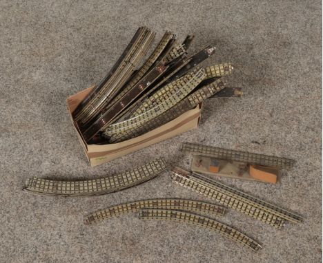 A box of Hornby Dublo OO Gauge tin plate model railway track.  
