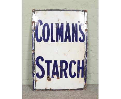 A vintage enamel advertising Colman's Starch. Height: 92cm, Width: 61cm.  