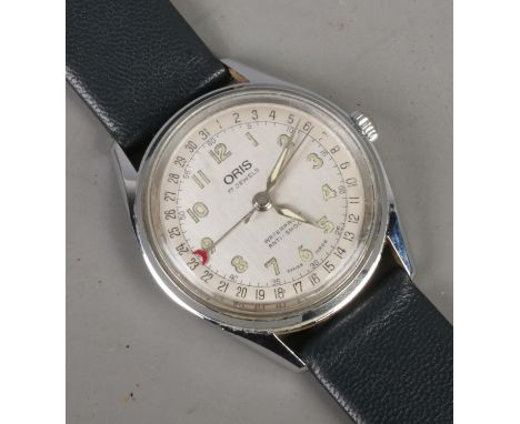 A gentleman's stainless steel Oris anti-shock manual wristwatch.  