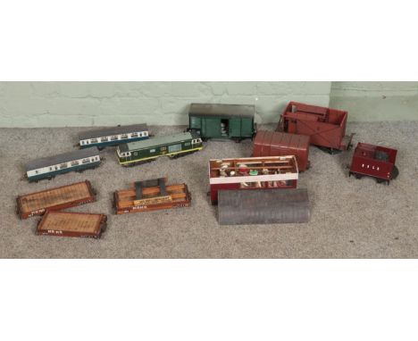 Several model railway rolling stock carriages, possibly G/1 Gauge, to include Lehmann and several scratch built examples.  