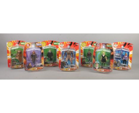 Seven carded Doctor Who figures, produced by Character. Includes Series 3 &amp; 4 examples, such as Martha, Donna Noble and R