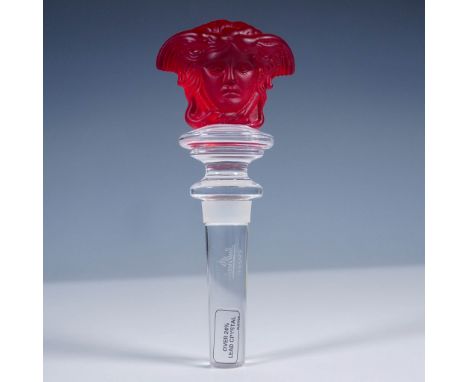 Rosenthal Versace lead crystal bottle stopper featuring the iconic Medusa head in vibrant red atop a clear crystal base. Craf