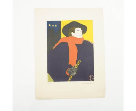 Limited edition color engraving on paper, numbered 192 of 500, depicting the famous French cabaret singer Aristide Bruant aft
