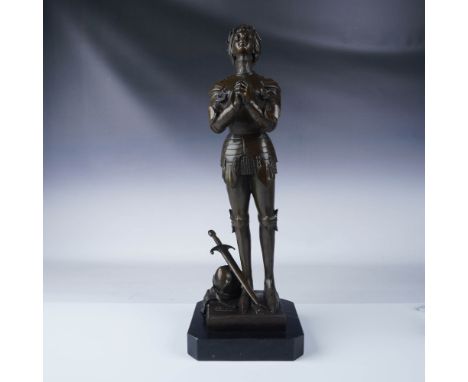 This finely detailed bronze statue of Joan of Arc showcases the timeless artistry of the lost wax casting process, known for 