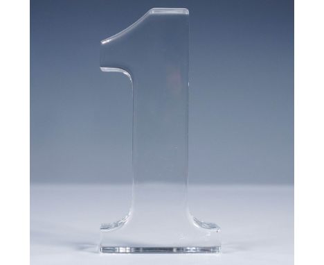 Baccarat crystal sculpture in the form of the numeral "1," rendered in solid clear crystal with a sleek, contemporary silhoue
