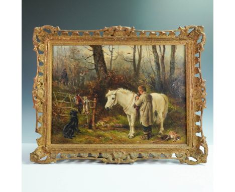 This 1882 oil on canvas painting, titled "A Successful Day's Shooting", is by renowned British artist James Hardy Jr. (1832-1