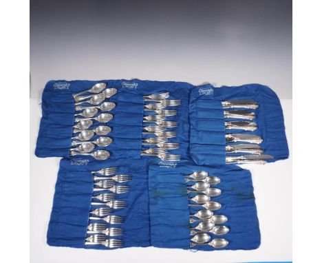 This 60-piece Wallace Sterling Silver flatware set showcases an elegant baroque-inspired design with intricate detailing, ref