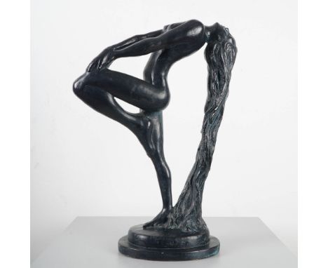 An Art Deco style striking figural sculpture titled Sultry Awakening by artist Klara Sever, produced by Austin Productions in