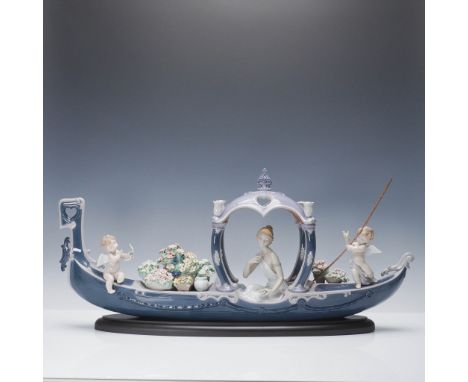 Exquisite Lladro porcelain sculpture titled Gondola of Love, model number 01001870. This large-scale limited edition piece wa