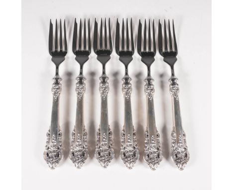 A distinguished set of six Wallace Sterling silver dinner forks in the highly sought-after Grand Baroque pattern. Designed by