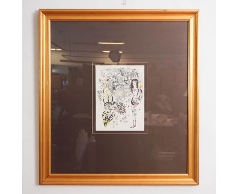 Color lithograph by Marc Chagall titled Le Jeu des Acrobates (or Acrobats Play), depicting two acrobatic figures set against 
