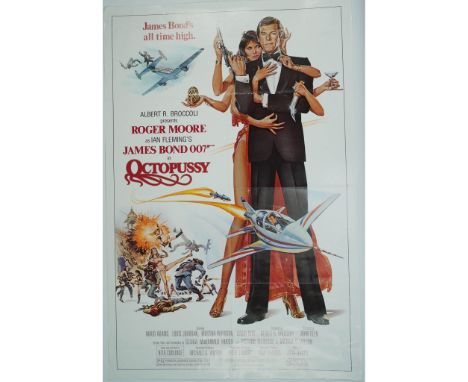 Poster for the 1983 James Bond film Octopussy, starring Roger Moore. This colorful illustrated design features Bond in a tuxe