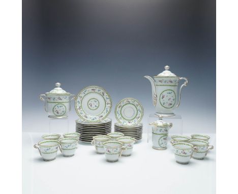 Exquisite 37-piece porcelain tea and coffee service by L. Bernardaud &amp; Co. for B&amp;Cie Limoges France, in the Artois pa