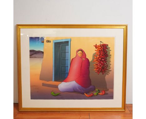 This limited edition color serigraph, titled Blue Door, by renowned Navajo artist Rudolf Carl Gorman, shows his signature ble