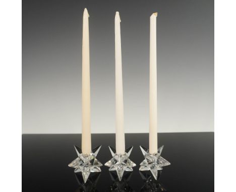 Set of three Rosenthal Studio-Line crystal candle holders, each formed in a striking starburst shape. These multi-pointed hol