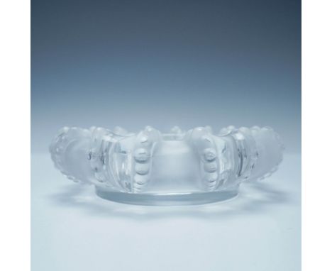 A striking Lalique France "Cannes" Octopus frosted crystal ashtray, featuring a dynamic design inspired by the fluid movement