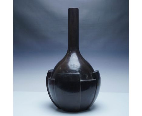 Elegant Thomas Pheasant designed Petal Vase for Baker Furniture, crafted in cast bronze with a rich dark patina. This sculptu