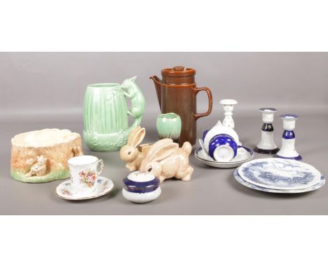 A quantity of miscellaneous. Sylvac flower/squirrel jug No. 1115, Sylvac bowl/planter No 1513, Hammersley cup/saucer etc  