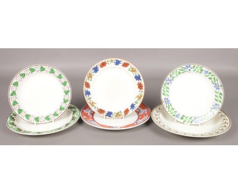 Six early 19th century Spode creamware plates. Various patterns painted in polychrome enamels.  