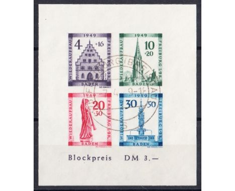 Baden: 1949 Freiburg Rebuilding Fund Imperf Min Sheet F/U. Sold "as is". (SG MSFB41b Cat £300)
