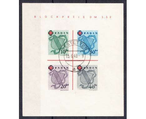 Baden: 1949 Red Cross Fund Imperf Min Sheet F/U. Sold "as is". (SG MSFB45a Cat £1600)