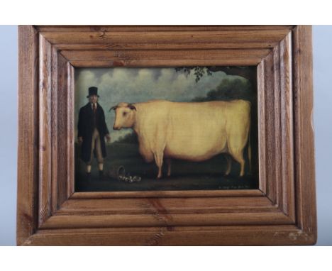 A pair of Naive School prints, show cattle with owners and a similar pig, in moulded pine frames 15"x18" overallCondition:Rep