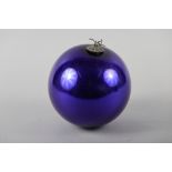 A late 19th century blue glass witch ball, 6 1/2" dia