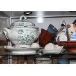 A 19th century pottery cheese dish and cover, 6" high, six studio pottery goblets, a soup tureen and