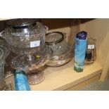 A cut glass globular vase, a pair of tapering vases and other glassware, various