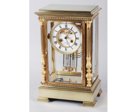 A late 19th century French four-glass mantel clock with eight-day crystal regulator striking movement stamped A D Mougin, and