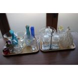 A brass and cut glass inkwell, a quantity of other glassware, including bowls, vases, paperweights