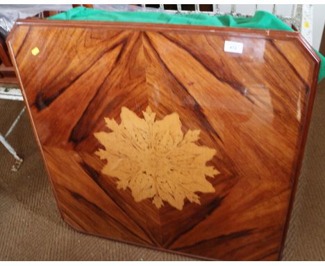 A walnut and marquetry games table with interchangeable tops for chess, cards, backgammon, etc, on cabriole supports, 31" squ