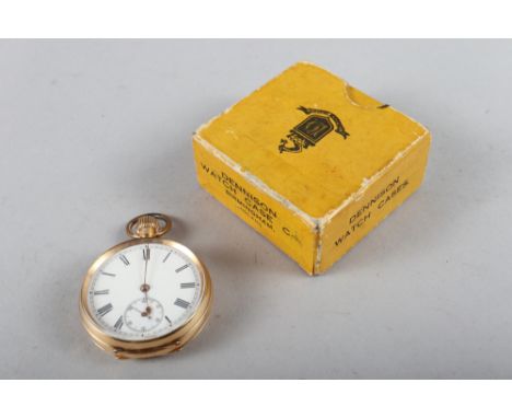 An 18ct gold cased open faced pocket watch with white enamel dial, Roman numerals and subsidiary seconds dial, 45mm case diaC
