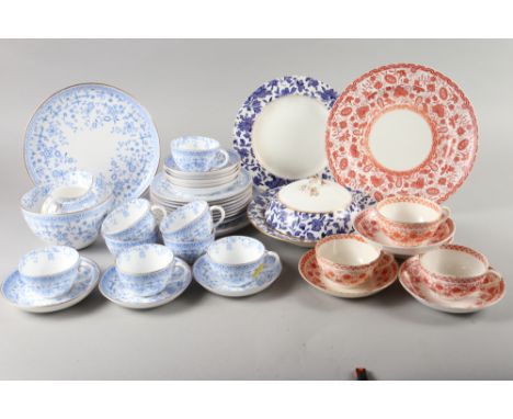 A Derby porcelain "Osborne" pattern part teaset, a part teaset with plate and a Minton muffin dish, cover and standCondition: